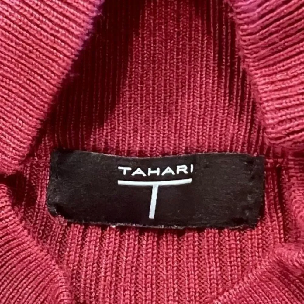TAHARI Women's High Neck Ribbed Knit Puffed Long Sleeve Sweater Purple Size XS